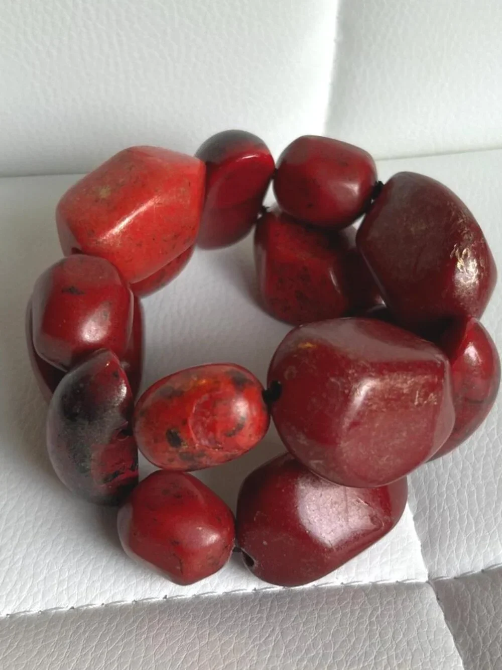 Chunky Red Tagua Nut Statement Bracelet | Artisan Boho Nugget Bead Bracelet